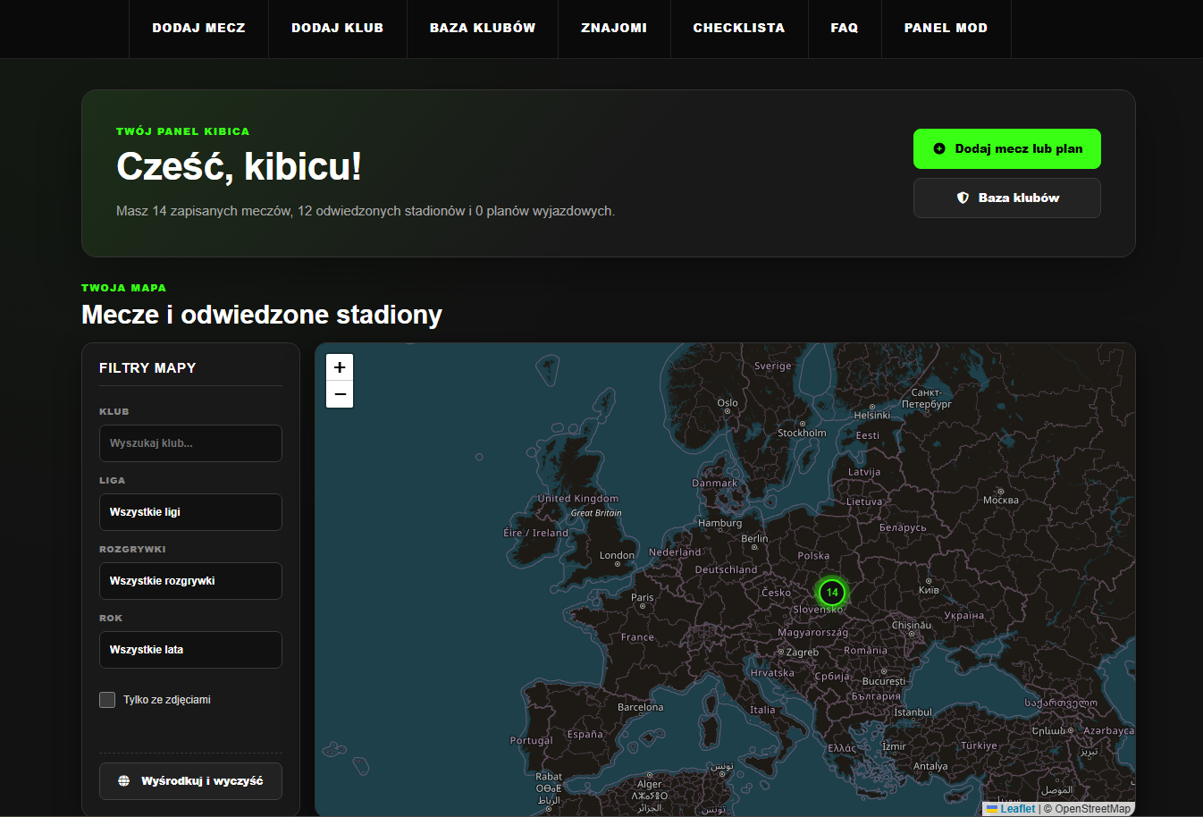 Przykładowa mapa kibica w serwisie TwójMecz